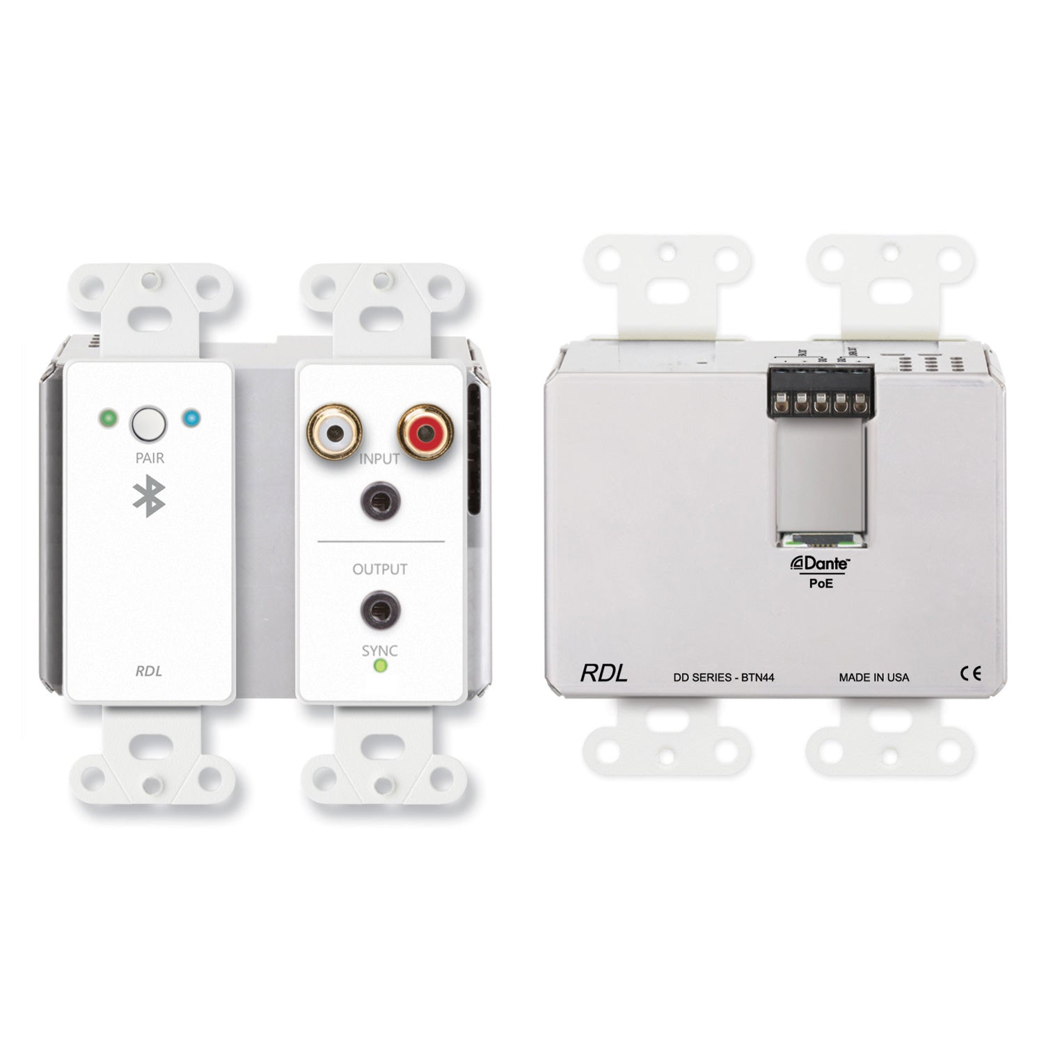 RDL DD-BTN44 Wall-Mount Bi-Direction Line-Level/Bluetooth Dante Interface - Custom Engraving Option