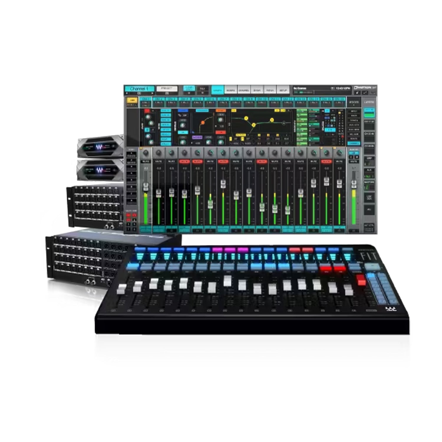 Waves eMotion LV1 / FIT Controller / Extreme Server-C / 64-Preamp Stagebox Mixer Bundle
