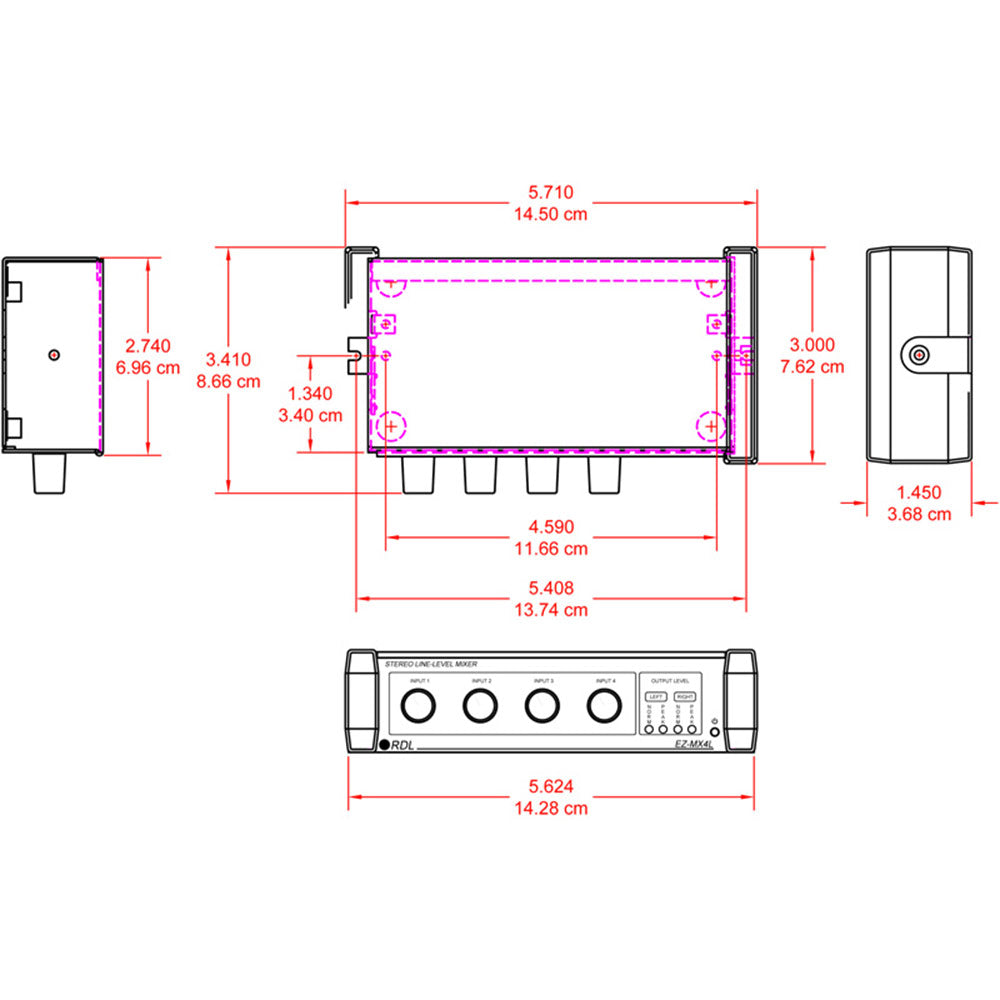 RDL EZ-MX4L Stereo Line-Level Audio Mixer - 4X1