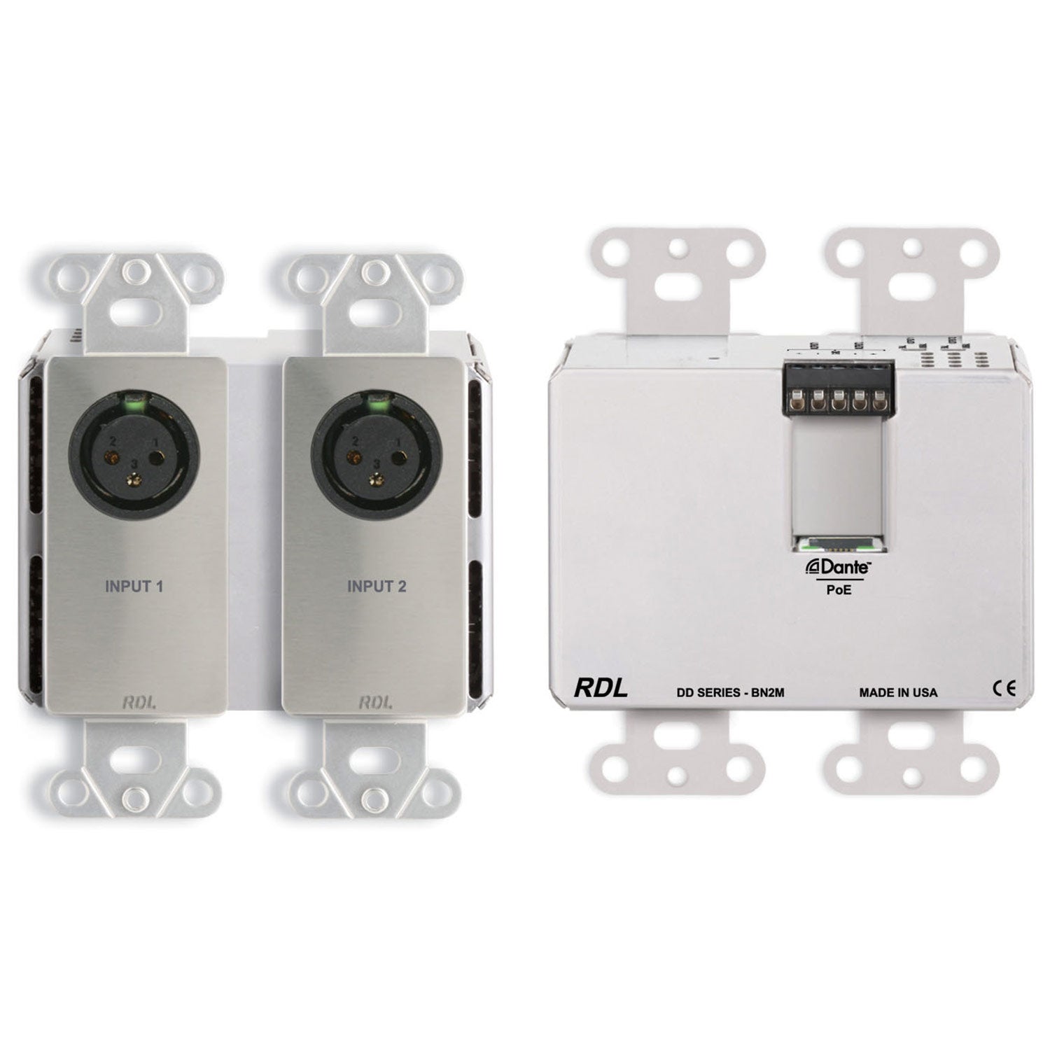 RDL DDS-BN2M Wall Mount 2-In 2-Out Mic/Line to Dante Interface (Silver)