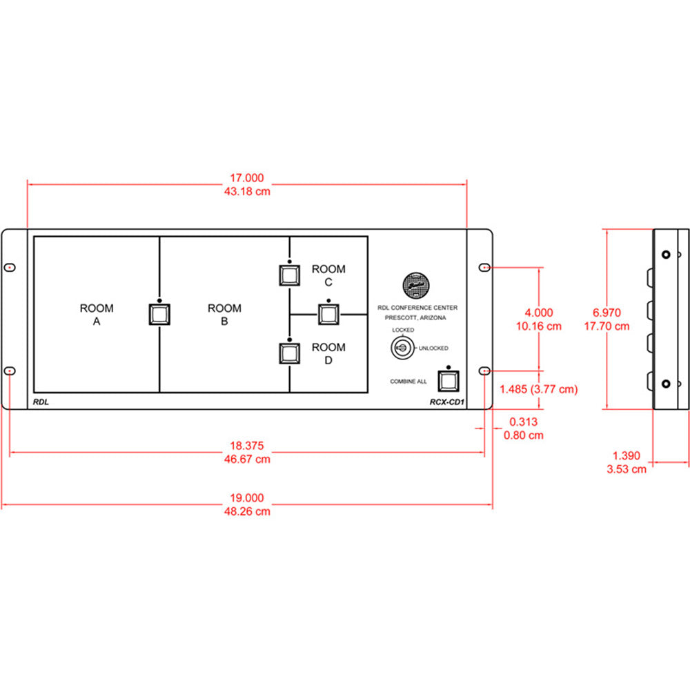 RDL RCX-CD1L Remote Control for RCX-5C Room Combiner, with key lock