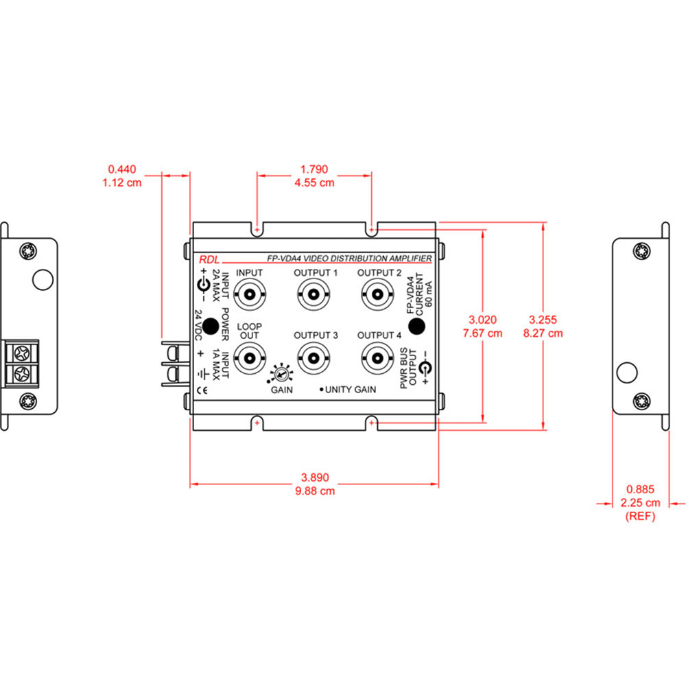 RDL FP-VDA4 NTSC/PAL Video Distribution Amp - 1x4 - BNC