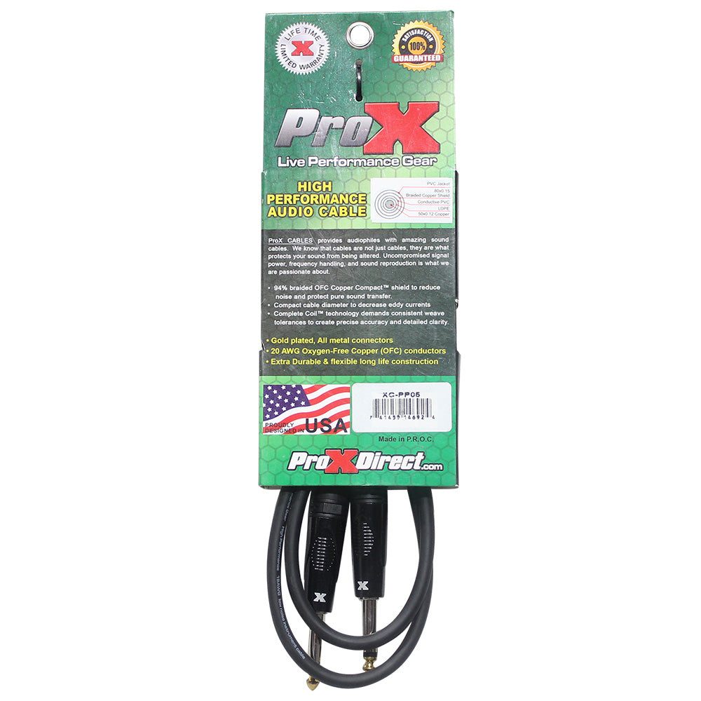 ProX XC-PP05 5 Ft. Unbalanced 1/4" TS-M to 1/4" TS-M High Performance Audio Cable