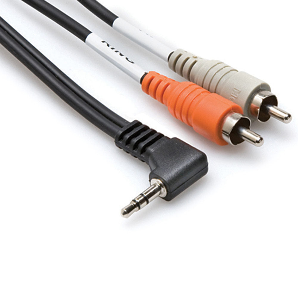 Hosa CMR-203R Right-angle 3.5 mm TRS to Dual RCAStereo Breakout Cable, 3 feet