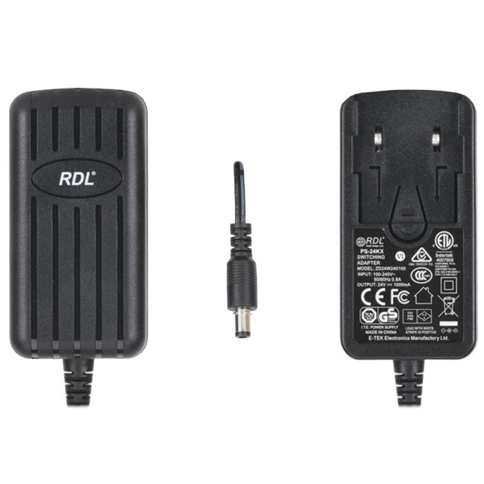 RDL PS-24KX 24 Vdc Switching Power Supply, Interchangeable AC Plug, 1 A, DC Plug