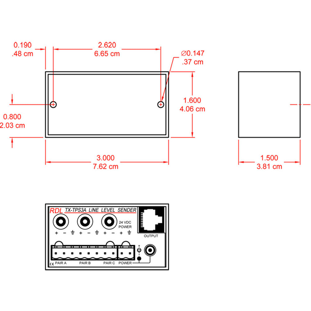 RDL TX-TPS3A Active Three-Pair Sender - Twisted Pair Format-A - balanced line inputs