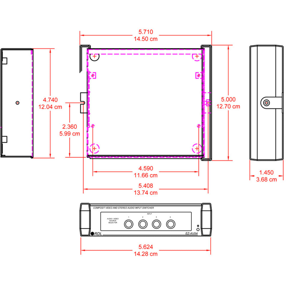 RDL EZ-AVX4 Composite Video and Stereo Audio Input Switcher - 4X1