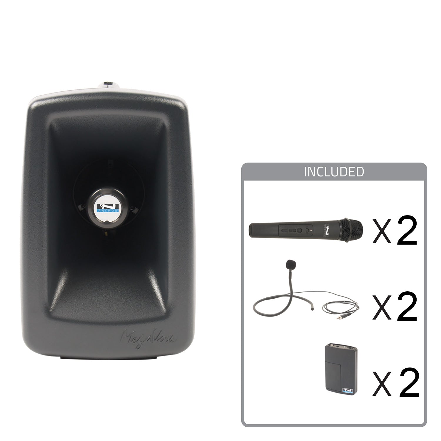 Anchor Audio Megavox 2 System 4 - Portable Speaker Package with 2x Wireless Handheld/2x Collar Mics
