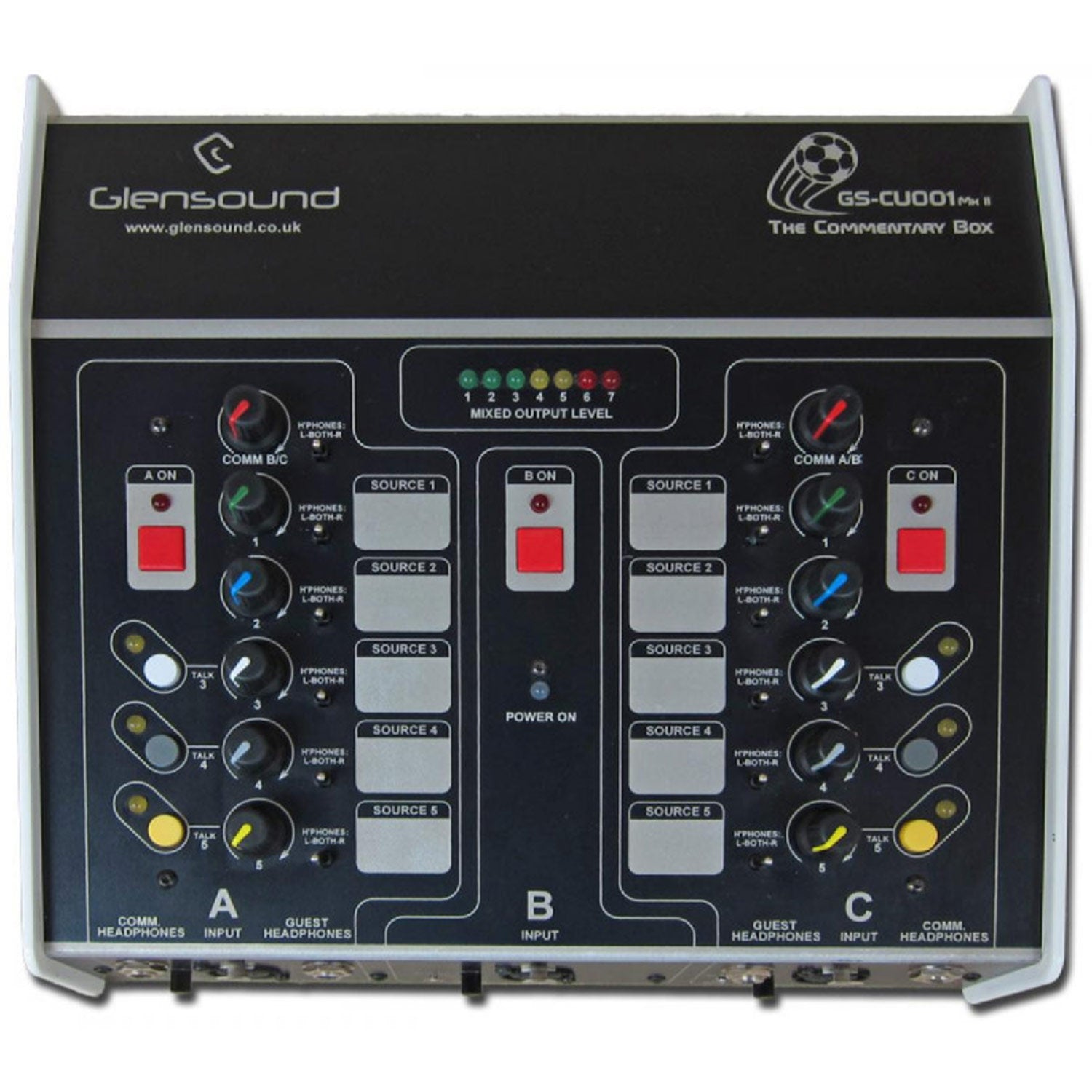 Glensound GS-CU001B MkII Version 1 - Three Commentator Unit With Electronic Balancing