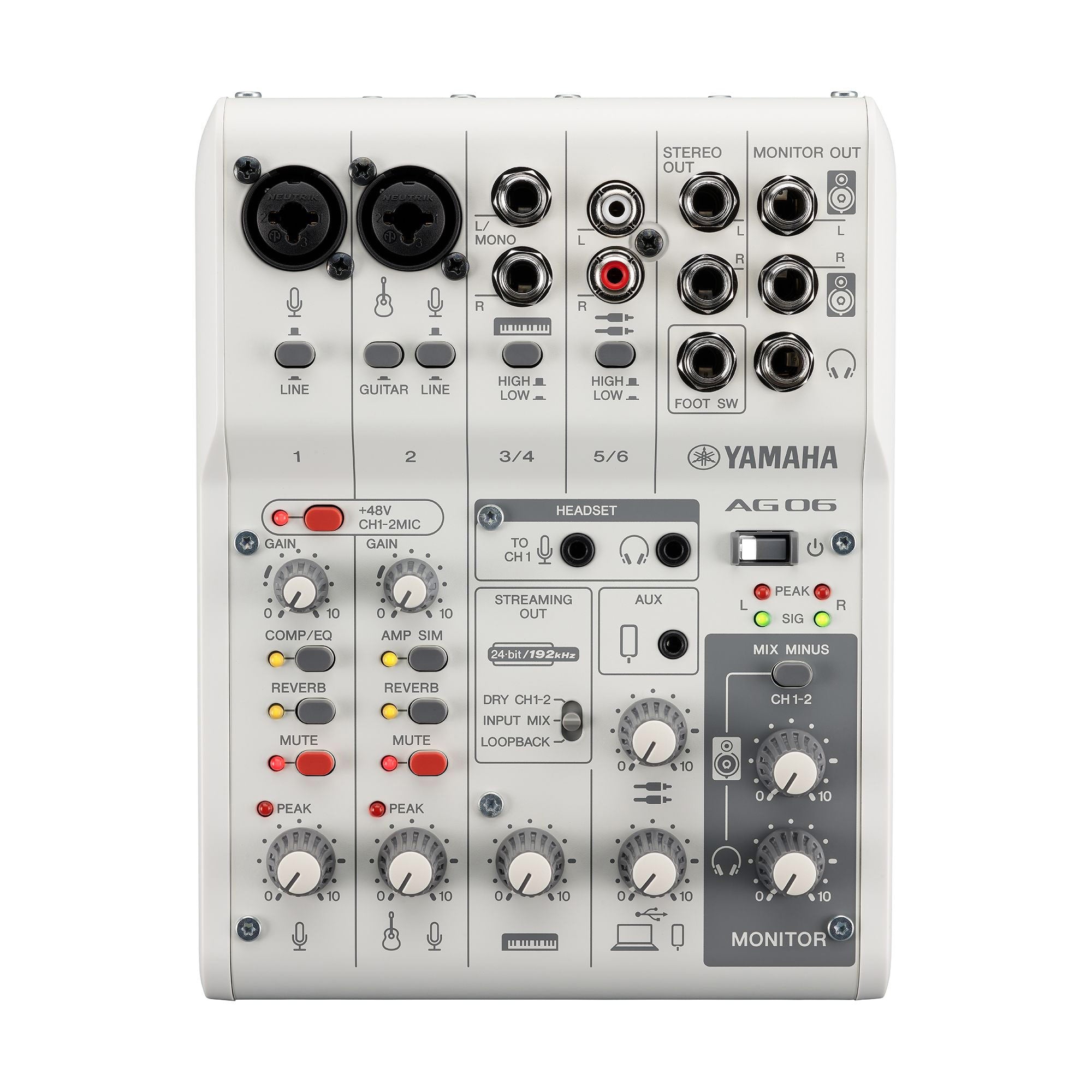 Yamaha AG06MK2 - 6-Channel Mixer for Podcasting and Streaming (White)