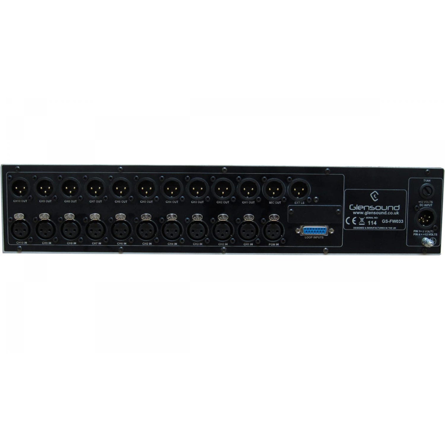Glensound GS-FW033 - Ten Channel 4 Wire Subrack with Integral Matrix Mixer