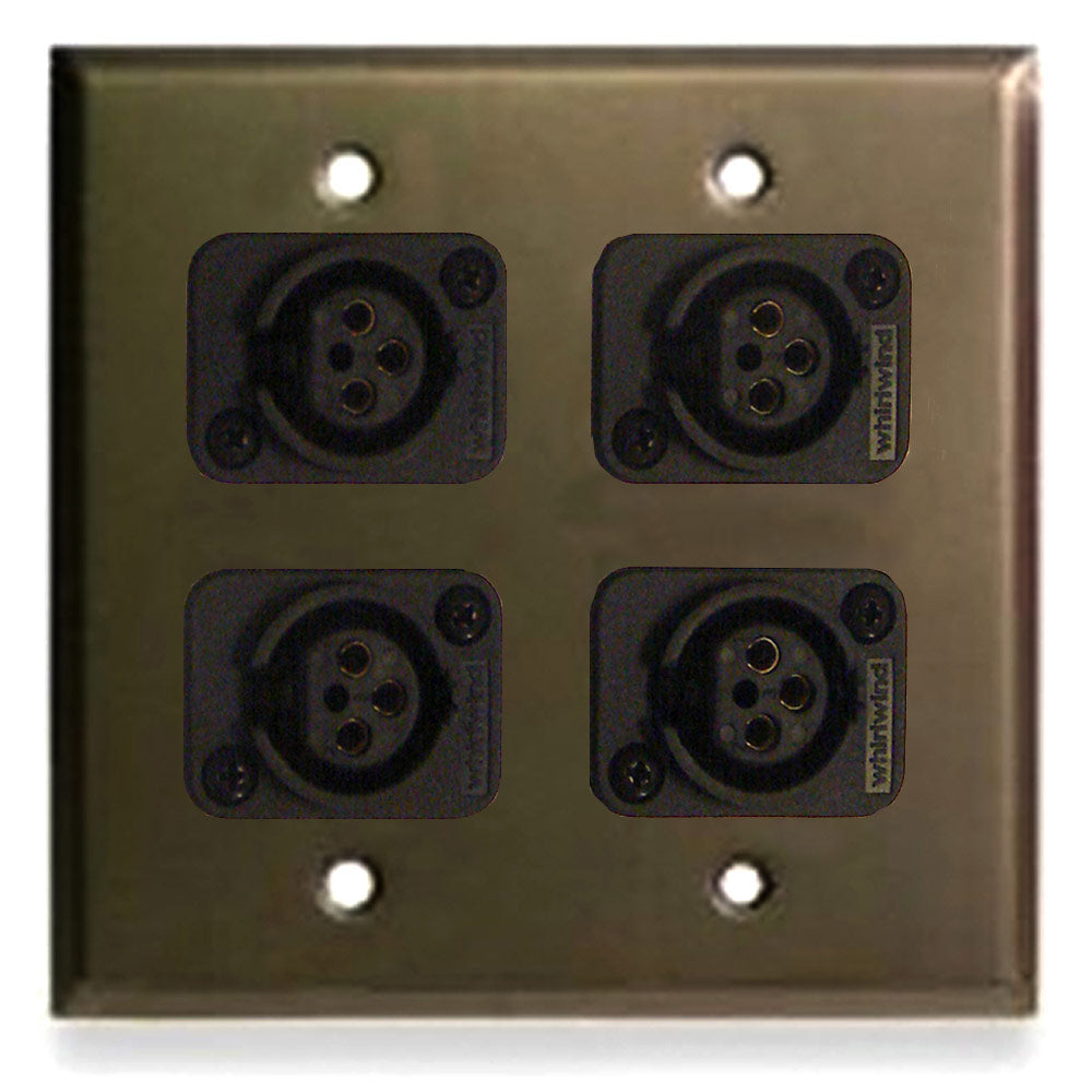 Whirlwind WP2B/4FW Black Wall Plate - 2 Gang, 4 WC3F Female XLRs