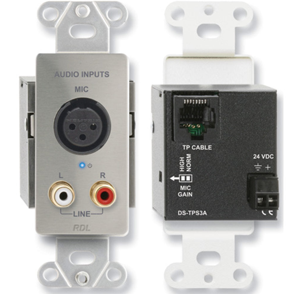 RDL DS-TPS3A Active 3-Pair Sender - Twisted Pair Format-A - Stainless - XLR mic & stereo phono in
