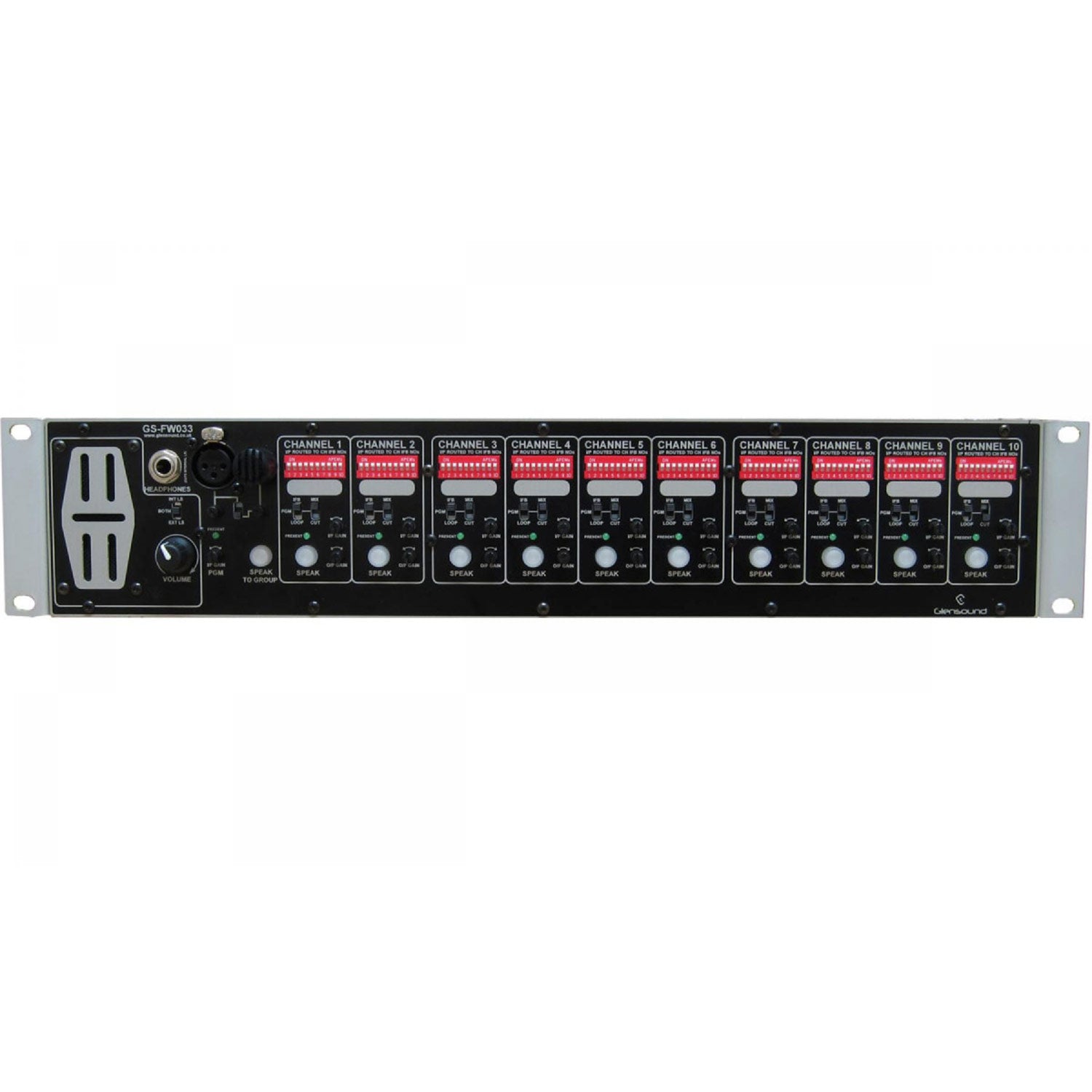 Glensound GS-FW033 - Ten Channel 4 Wire Subrack with Integral Matrix Mixer