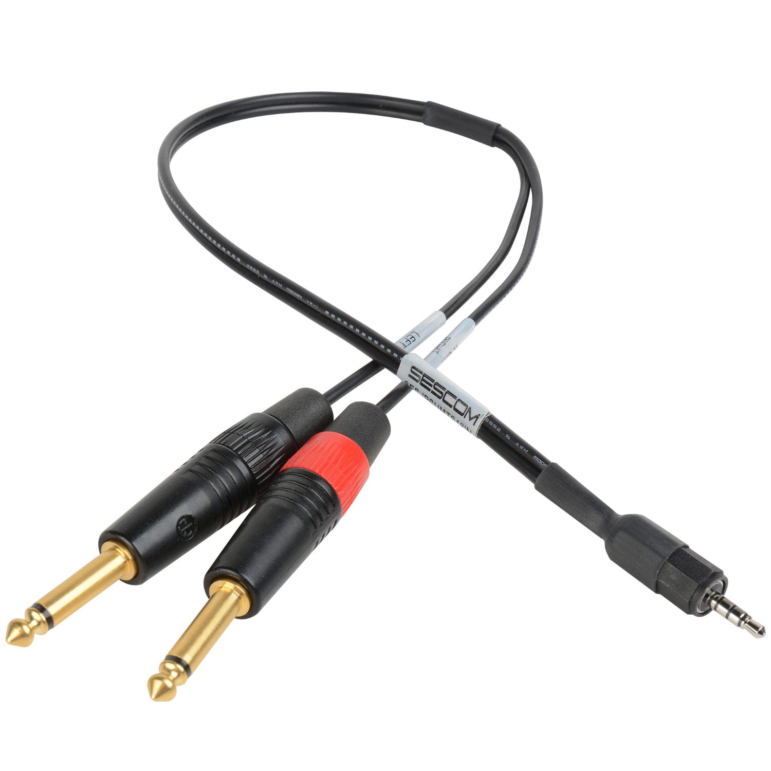 Sescom SES-IPSUMTS3 iPod/iPad Summing Cable Dual 1/4 TS Mono M/3.5mm TRRS M Line/Mic Level - 3'