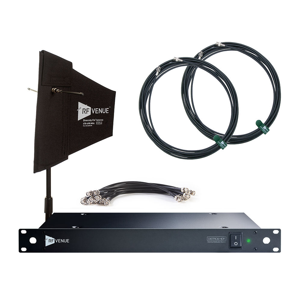 RF Venue DISTRO9 HDR - Antenna Distribution System with Remote Fin Antenna and Cable Kit