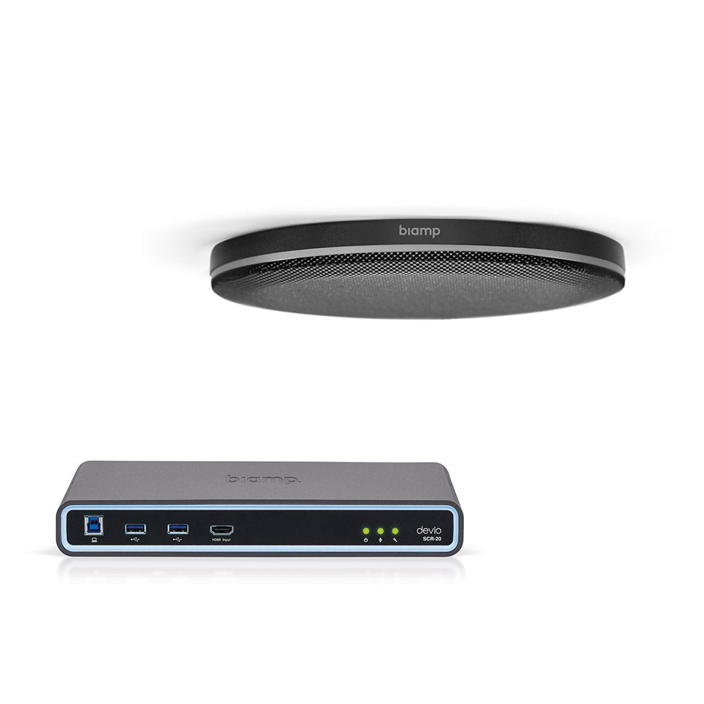 Biamp Devio Conference / Huddle Room Solution with SCR-20 Hub and TCM-XEX Black Ceiling Microphone