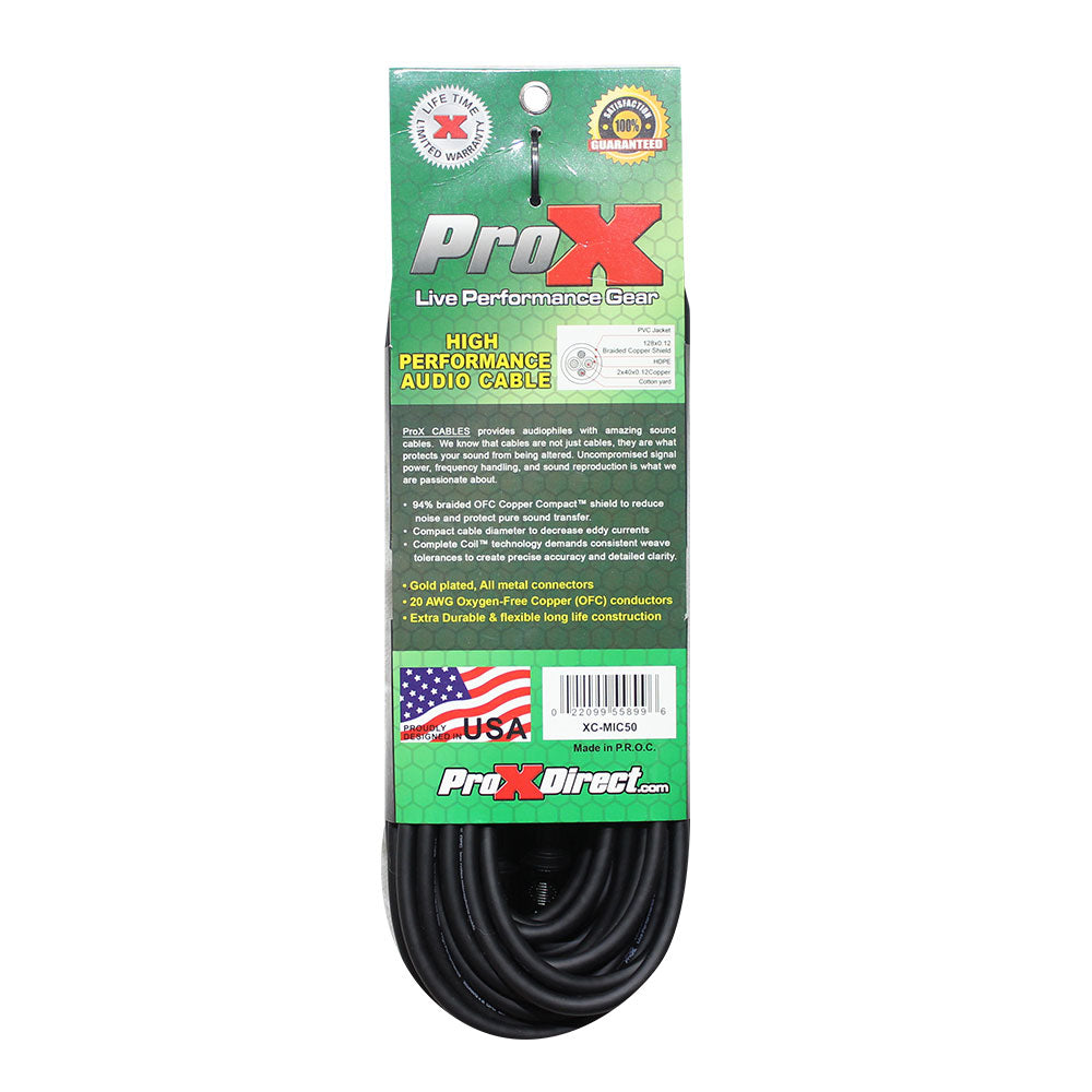 ProX XC-MIC50 50 Ft. Balanced XLR3-F to XLR3-M High Performance Microphone Cable
