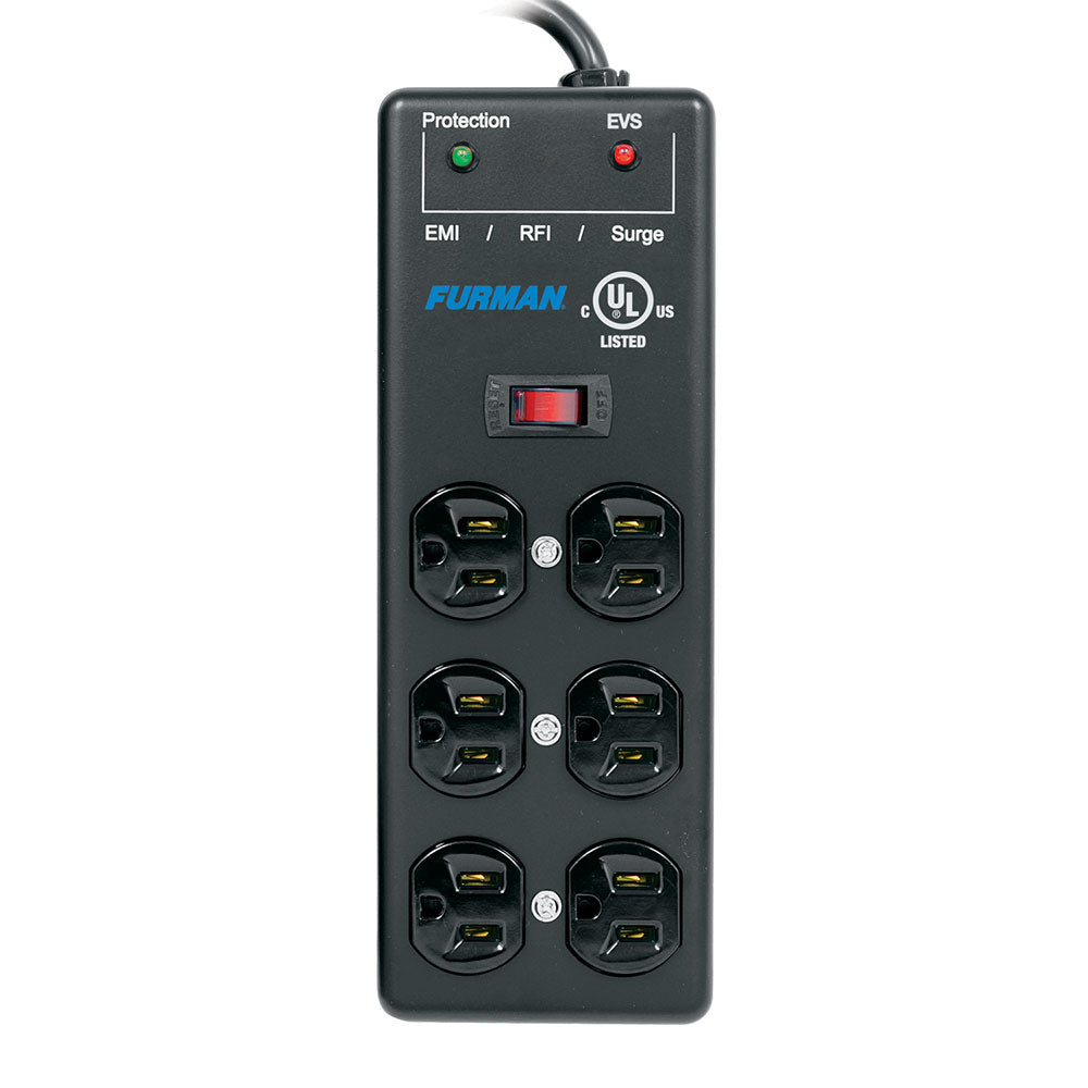 Furman SS6B PRO - 15A AC Surge Strip 6-Outlet 2X3 block with Extreme Voltage Shutdown and 15 Foot Cord