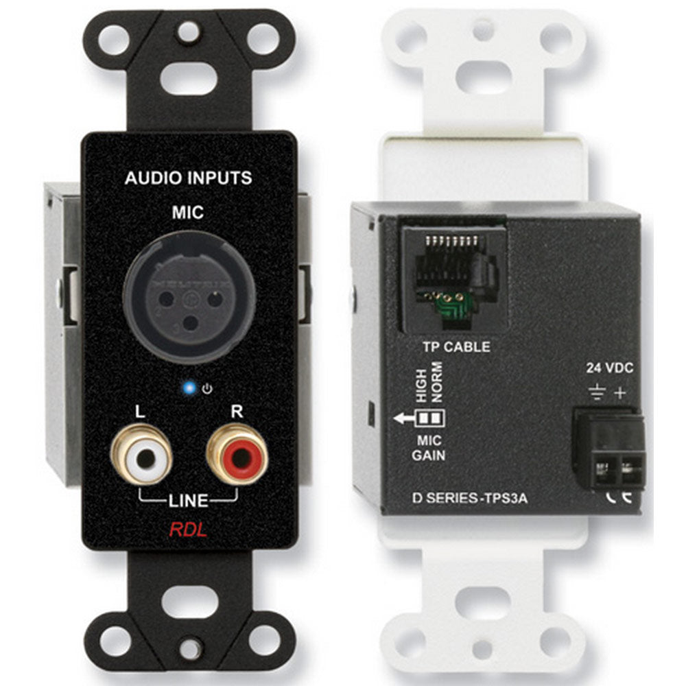 RDL DB-TPS3A Decora Mount Active Format-A Sender - XLR/RCA Input (Black)