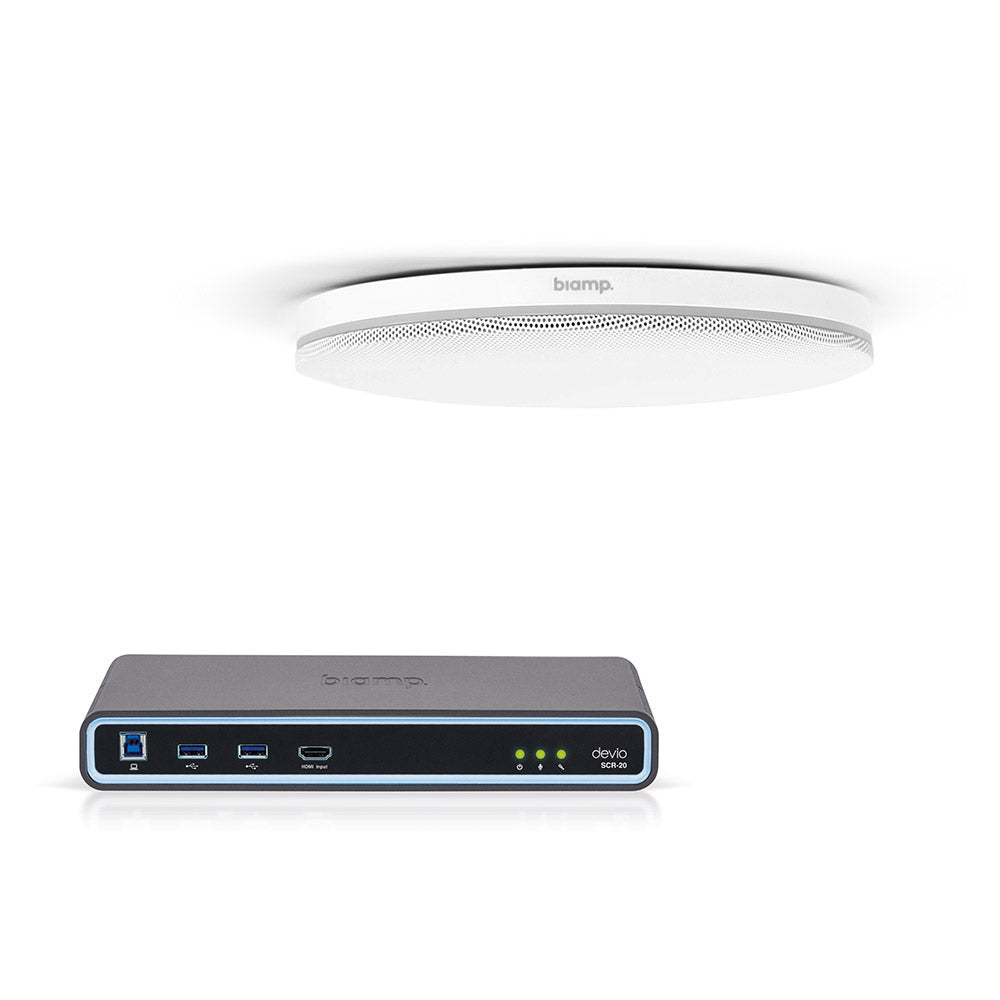 Biamp Devio Conference / Huddle Room Solution with SCR-20 Hub and TCM-XEX White Ceiling Microphone