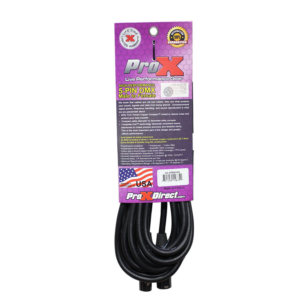 ProX XC-5PDMX25 25 Ft. DMX XLR5-M to XLR5-F High Performance Cable