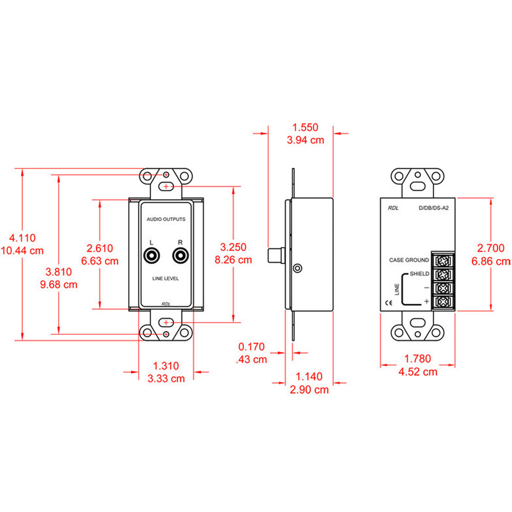 RDL DB-A2 RCA Line Out Assembly on Decora Wall Plate