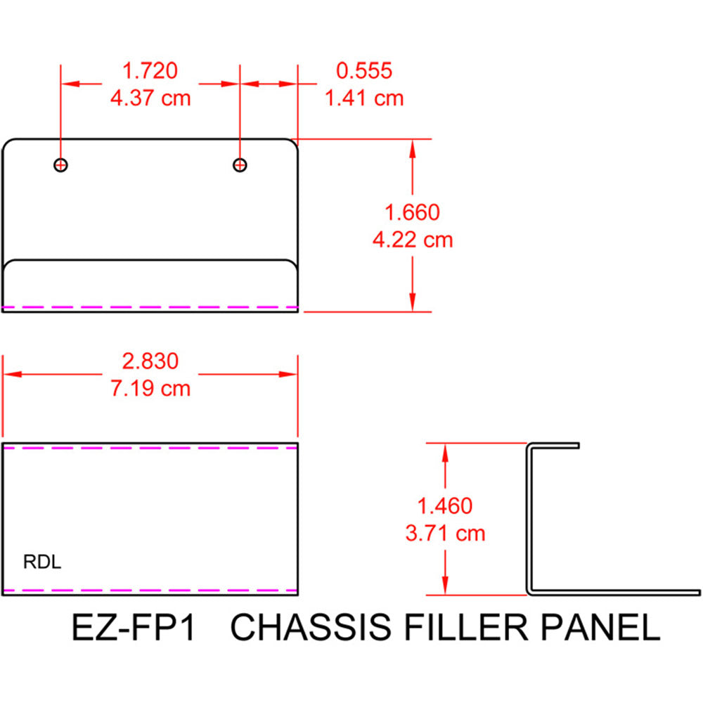 RDL EZ-FP1 Filler Panel - 1/6 Rack Width for EZ-RA6 or EZ-CC6