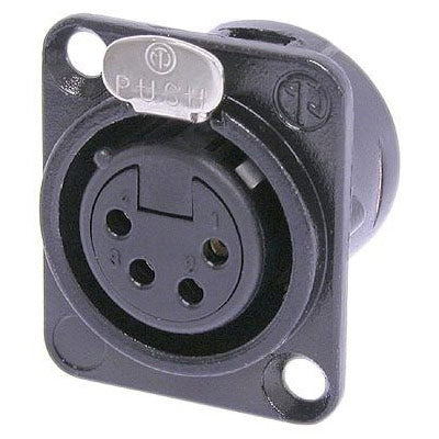 Neutrik NC4FD-L-B-1 DL1 Series 4 Pin Female Panel Mount Receptacle- Black/Gold
