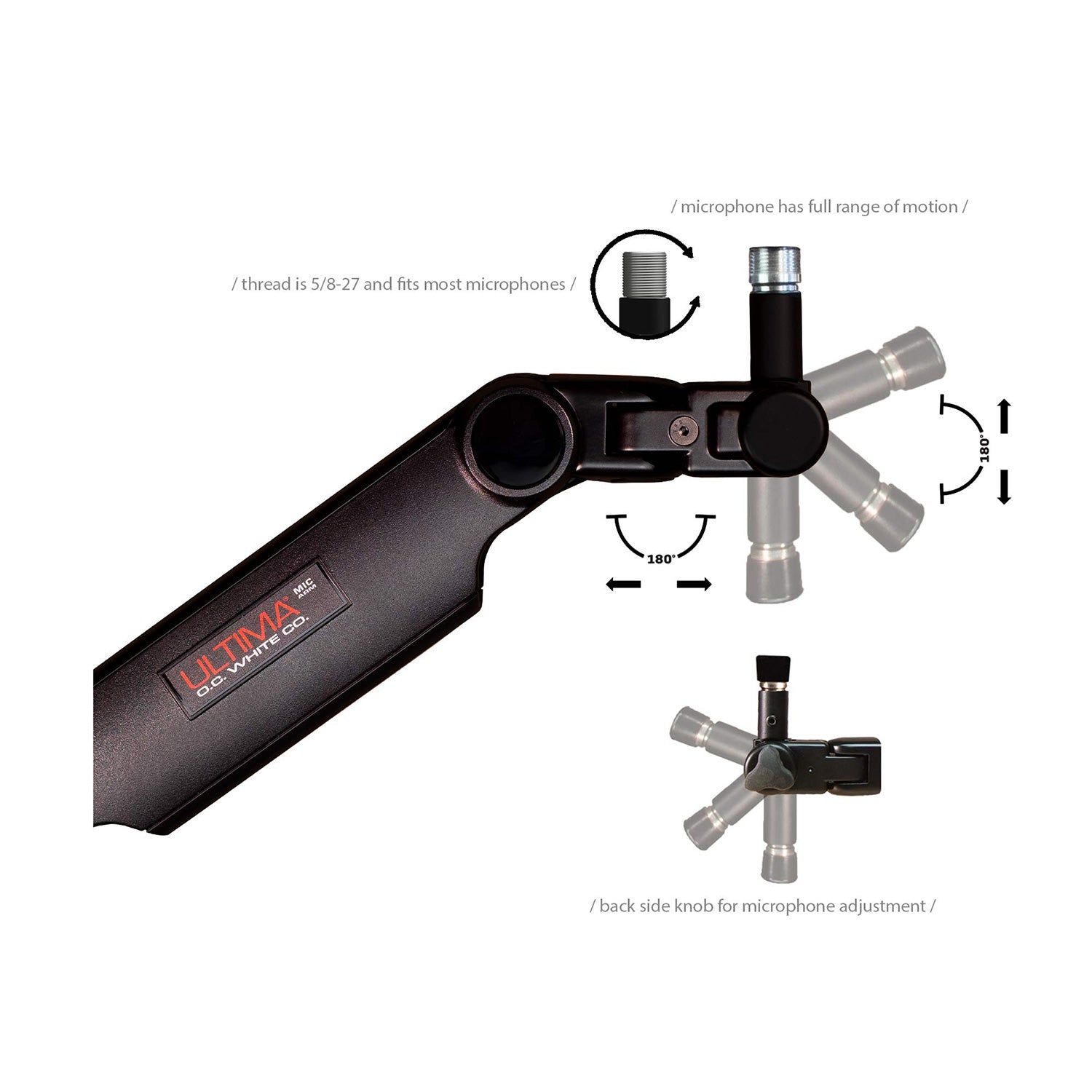OC White ULP-13 - ProBoom Ultima Gen2 Ultima Low Profile Adjustable Mic Boom with 12" Fixed Horizontal Arm (Black)