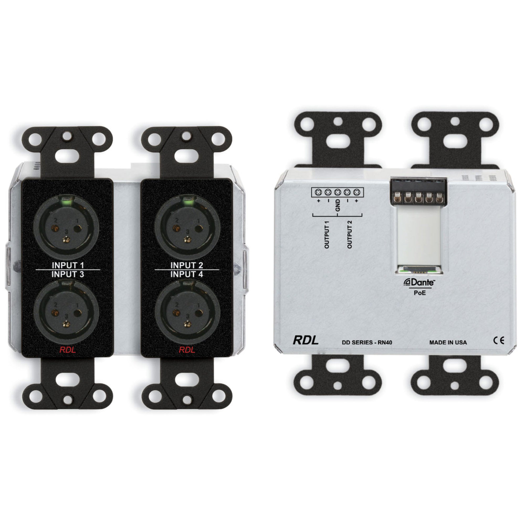 RDL DDB-RN40 Wall-Mounted Bi-Directional Mic/Line Dante Interface 4 x 2