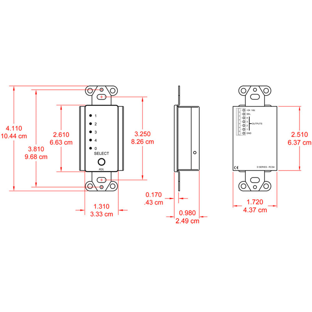 RDL DS-RCS4 4-Channel Remote Source Selector for RU-SX4A (Stainless) - Custom Engraving Option