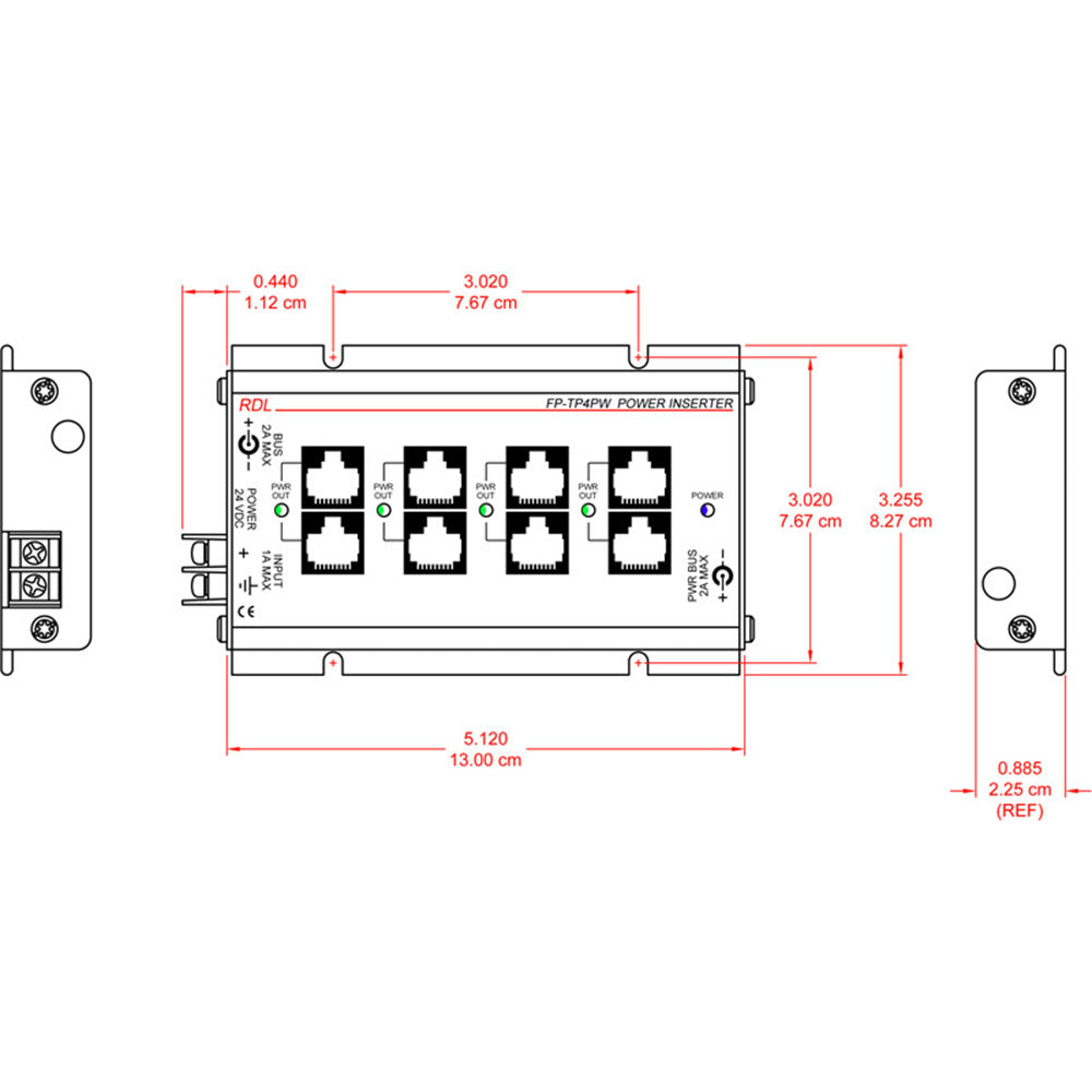 RDL FP-TP4PW Power Inserter - Twisted Pair - four sets of outputs - signal loop-through