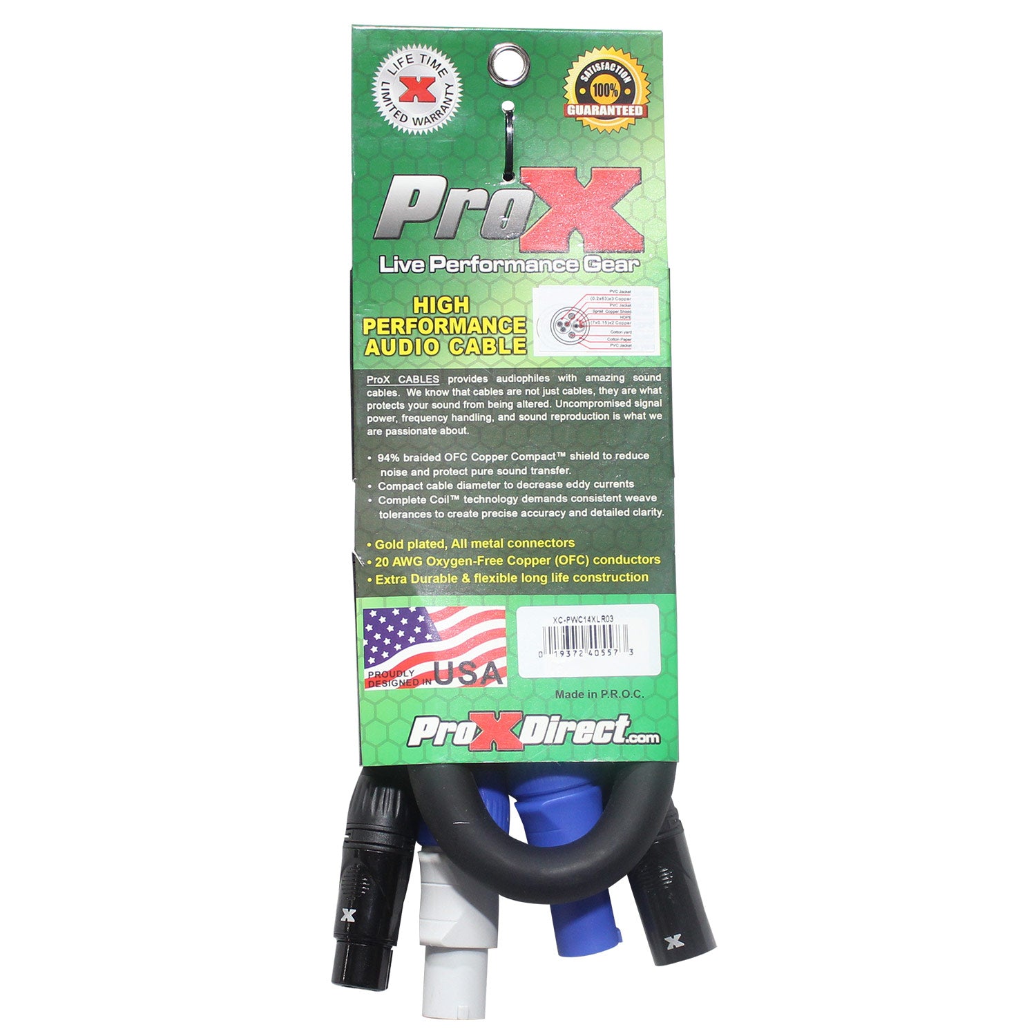 ProX XCPWC14XLR03 3FT. Jumper Powercon And XLR Link Cable