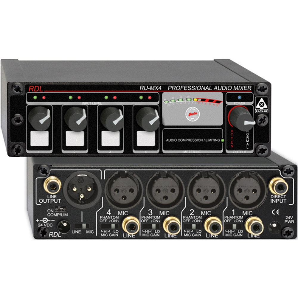 RDL RU-MX4 Pro 4 Input Mic/Line Mixer W/Phntm - Mic and Line Out