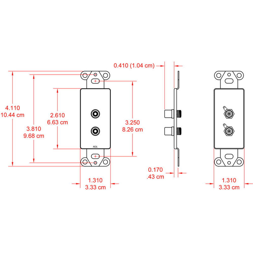 RDL DS-PHN2 Dual Phono Jacks on D Plate - Solder type - Stainless Steel