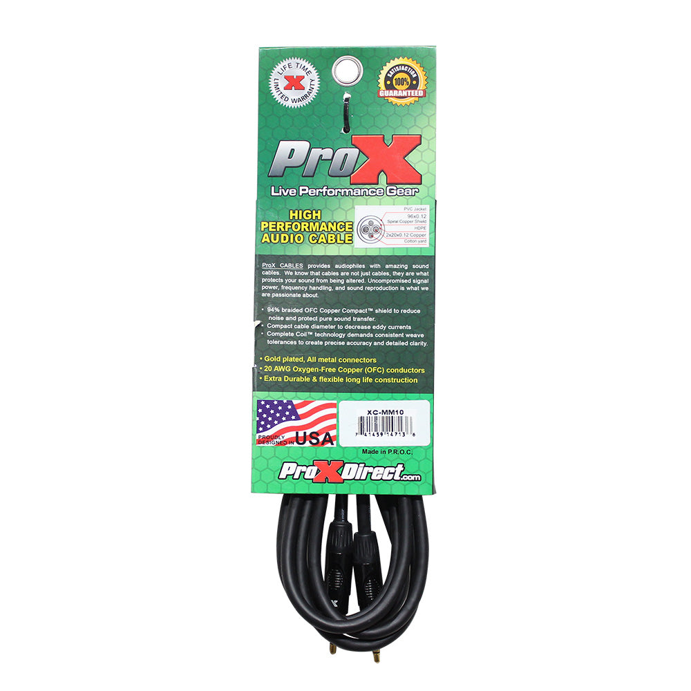 ProX XC-MM10 10 Ft. Balanced TRS-M Mini 1/8" to TRS-M Mini 1/8" High Performance Audio Cable