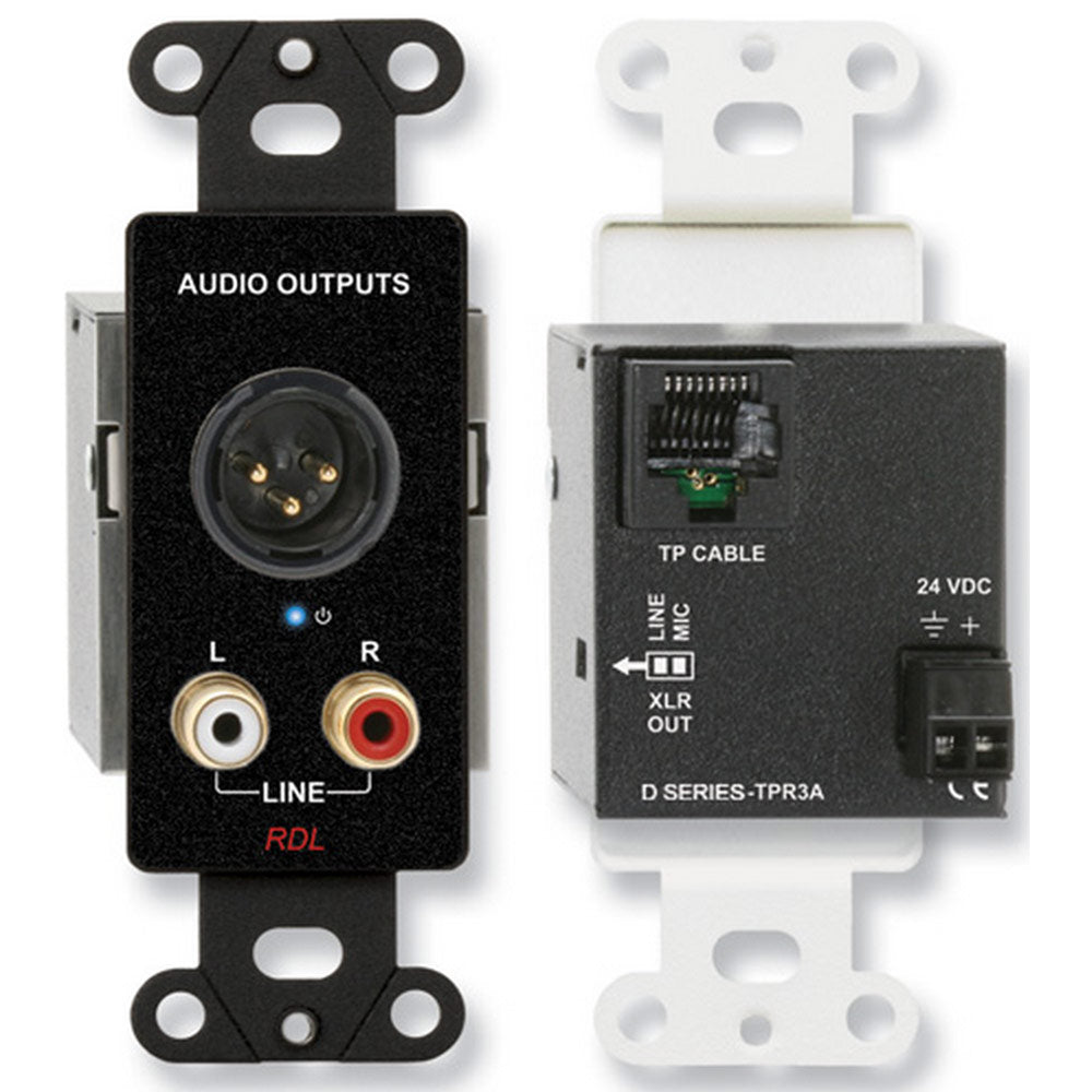 RDL DB-TPR3A Decora Mount Active Format-A Receiver - XLR/RCA Output (Blk) - Custom Engraving Option