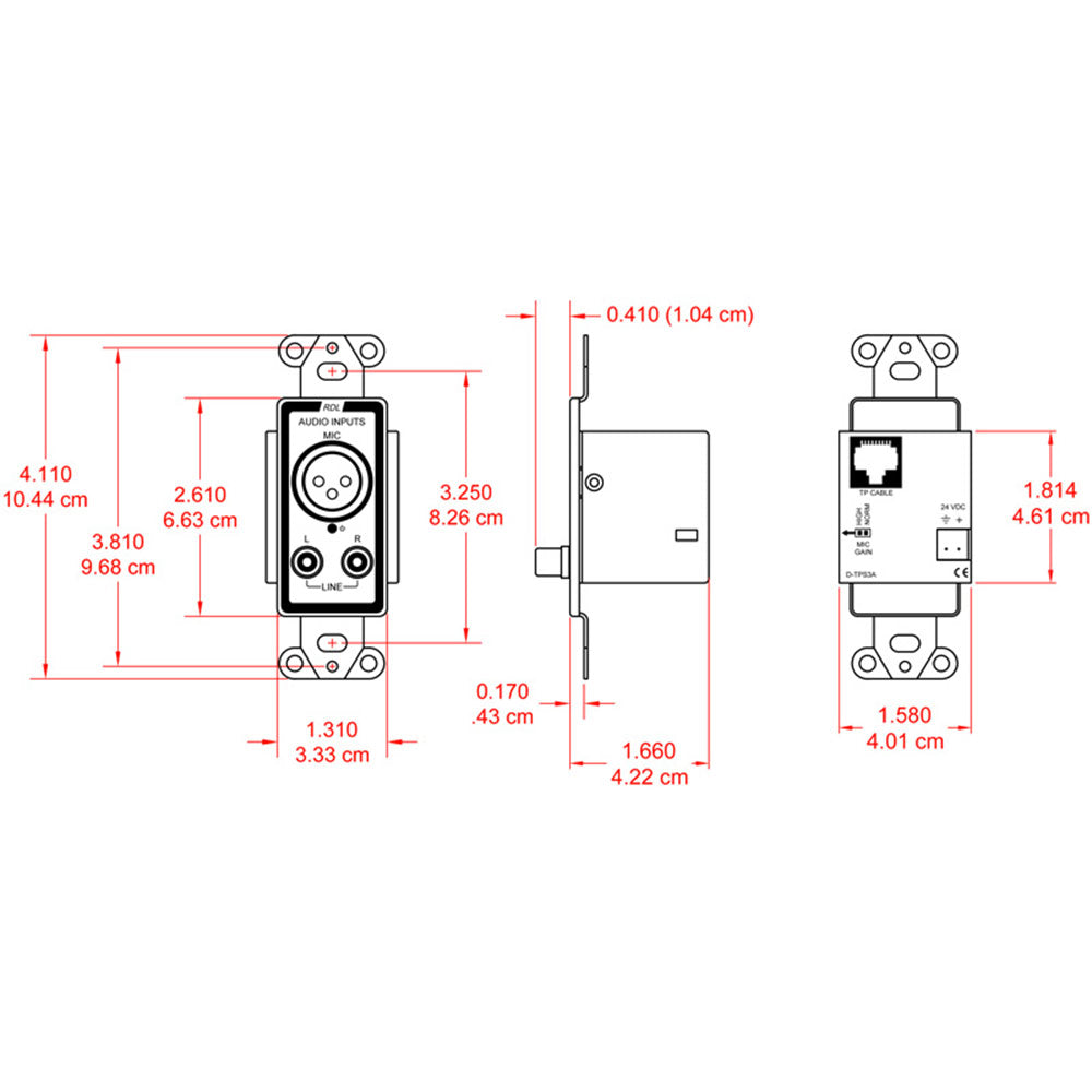 RDL D-TPS3A Decora Mount Active Format-A Sender - XLR/RCA Input (White)