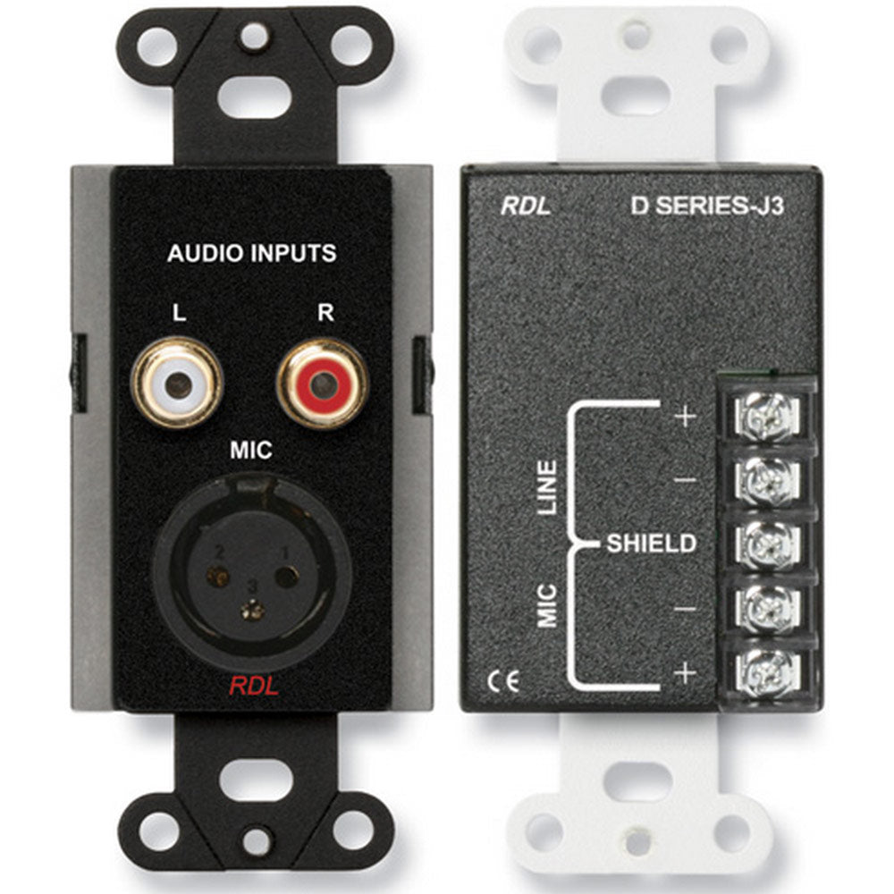 RDL DB-J3 XLR Mic/RCA Line Input Assembly in Decora Wall Plate