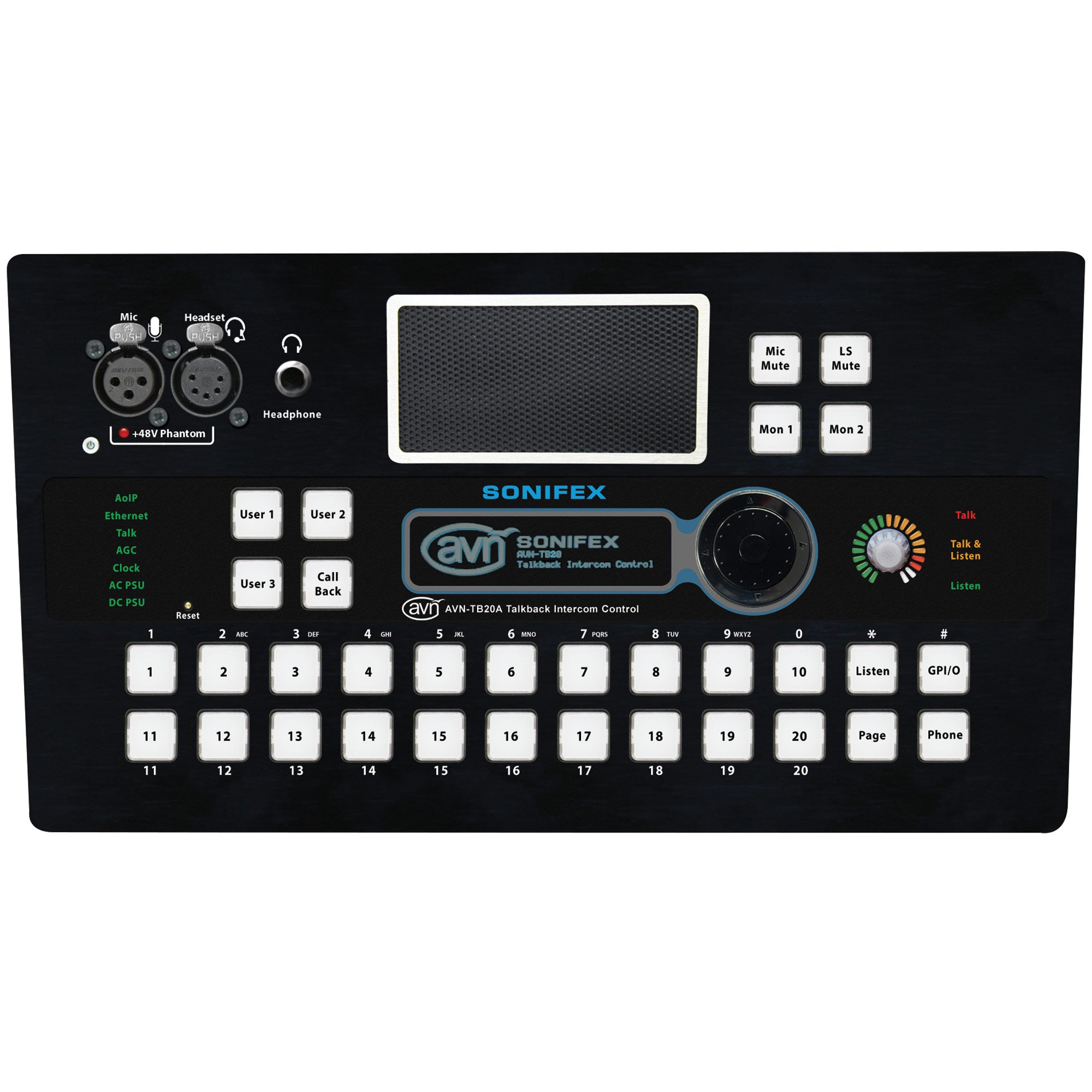 Sonifex AVN-TB20AD 20 Button Advanced Talkback Intercom, AoIP Desktop Portal