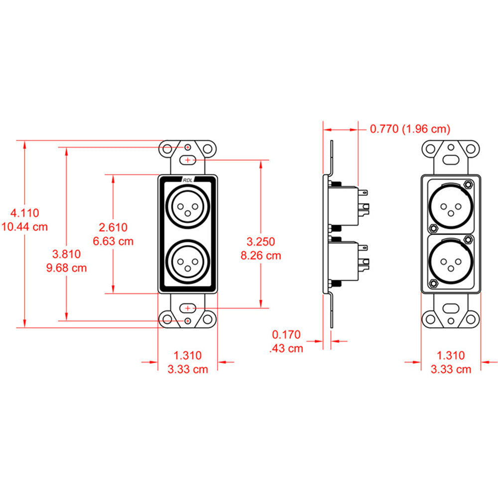 RDL D-XLR2 XLR 3-pin Female & 3-pin Male on D Plate - Terminal Block - Custom Engraving Option