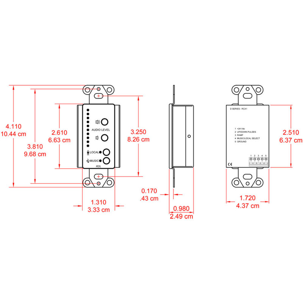RDL DS-RCX1 Room Control for RCX-5C Room Combiner (Stainless)