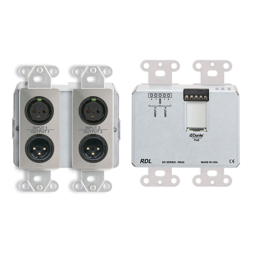 RDL DDS-RN42 Wall-Mounted Bi-Directional Mic/Line Dante Interface 4 x 2