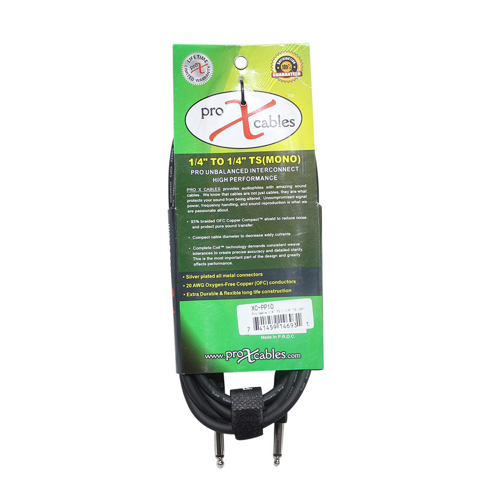 ProX XC-PP10 10 Ft. Unbalanced 1/4" TS-M to 1/4" TS-M High Performance Audio Cable