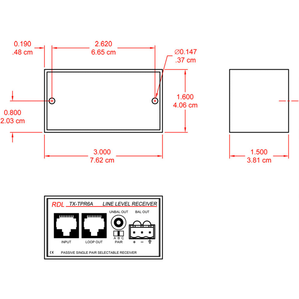 RDL TX-TPR6A Passive Single-Pair Receiver - Twisted Pair Format-A - balanced line output