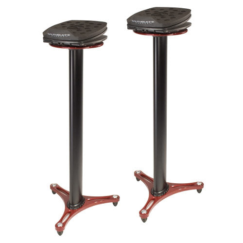 Ultimate Support MS-100R - Adjustable Angle Studio Monitor Stands with Acoustic Platforms (Black-Red / Pair)