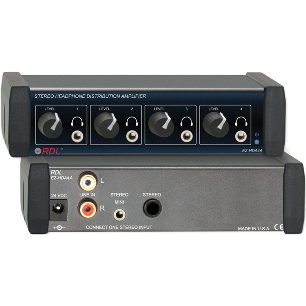 RDL EZ-HDA4A Stereo Headphone Distribution Amp - 1X4 Front-Panel Outputs