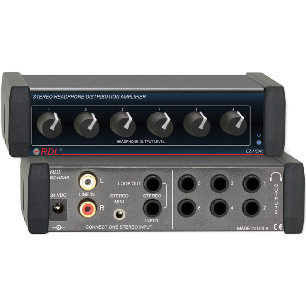 RDL EZ-HDA6 Stereo Headphone Distribution Amp - 1X6 Rear-Panel Outputs