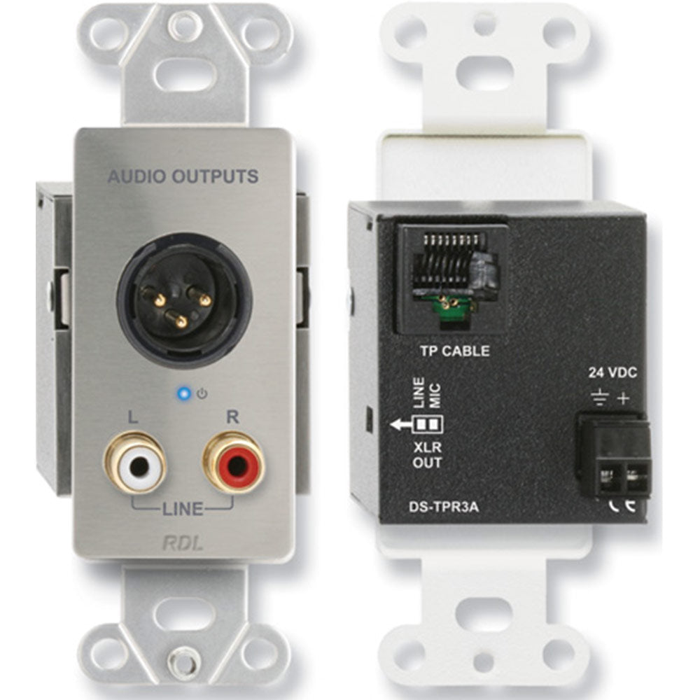 RDL DS-TPR3A Active Three-Pair Receiver - Twisted Pair Format-A - Stainless - XLR & stereo phono out